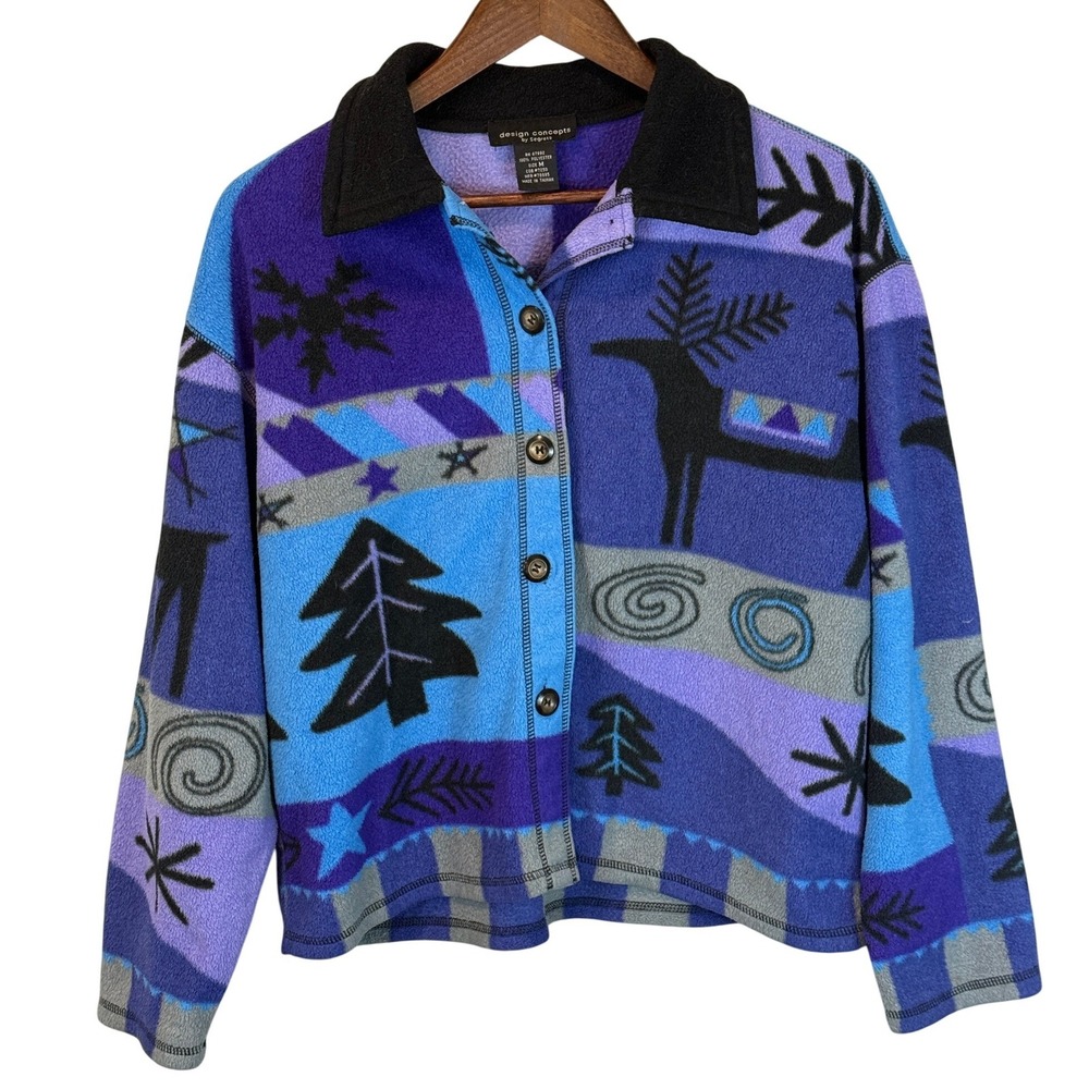 Sigrid Olsen Purple Blue North Woods Fleece Jacket‎ Size Medium Woodland